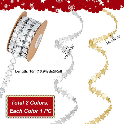 2 Rolls 2 Colors 10M Polyester Star Ribbon Trim OCOR-NB0001-83-1