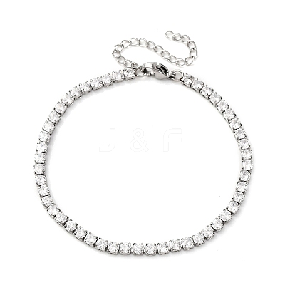 304 Stainless Steel with Cubic Zirconia Link Chain Bracelets for Women BJEW-G754-01B-P03-1