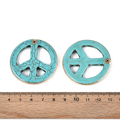 Dyed Synthetic Turquoise Peace Sign Pendants TURQ-T004-31A-1