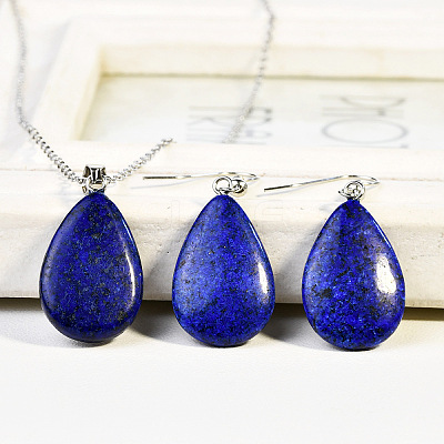 Teardrop Natural Lapis Lazuli Pendant Necklaces & Dangle Earrings Sets FS-WGAC060-07-1