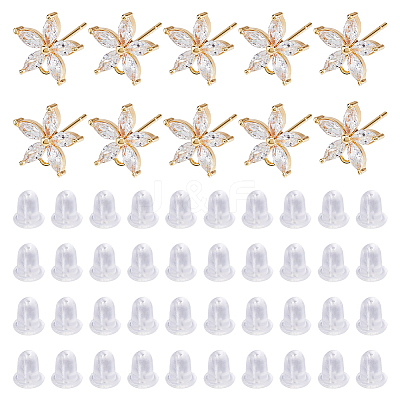 10Pcs Brass Cubic Zirconia Ear Stud Findings KK-DC0004-33-1