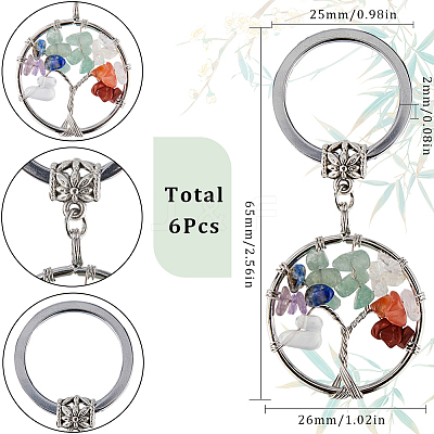 6Pcs Natural/Synthetic Mixed Gemstone Keychain KEYC-SC0001-09-1