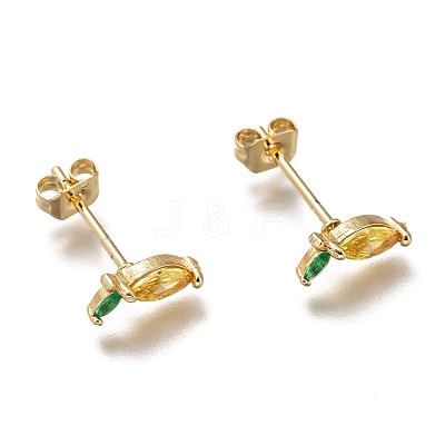 Brass Stud Earrings ZIRC-I051-04G-1