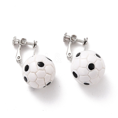 Round Football Dangle Clip-on Earrings for Women EJEW-Z015-09-1