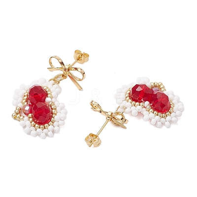 Handmade Glass Seed Beads Heart Stud Earrings EJEW-MZ00291-02-1