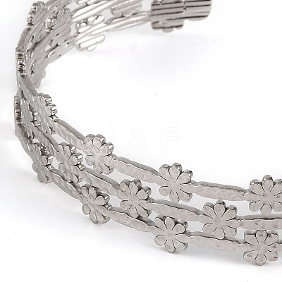 Non-Tarnish 304 Stainless Steel Hollow Flower Open Cuff Bangles for Women LS-BJEW-K241-03C-P-1