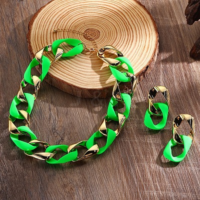 CCB Plastic Oval Link Chain Necklaces & Stud Dangle Earrings Sets FS-WG0CE63-02-1
