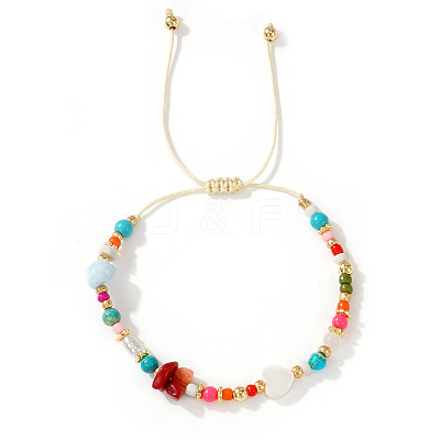 Boho Style Handmade Heart Natural Mixed Gemstone & Shell Beads Braided Bead Bracelets for Women ZU4451-2-1