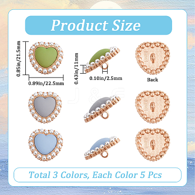 15Pcs 3 Colors Alloy Shank Buttons BUTT-GF0003-43-1