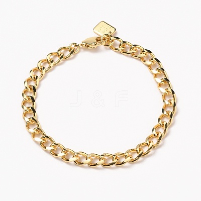 Brass Cuban Link Chain Bracelets BJEW-H537-05G-1