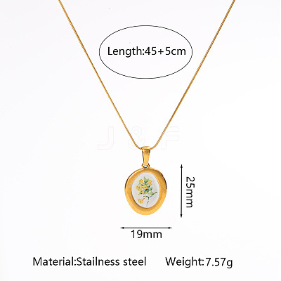 Flower Printed 304 Stainless Steel Geometric Pendant Necklaces for Women WG37CA3-03-1
