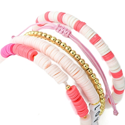 5Pcs 5 Style Polymer Clay Heishi & Word Love Beaded Stretch Bracelets Set BJEW-TA00297-1