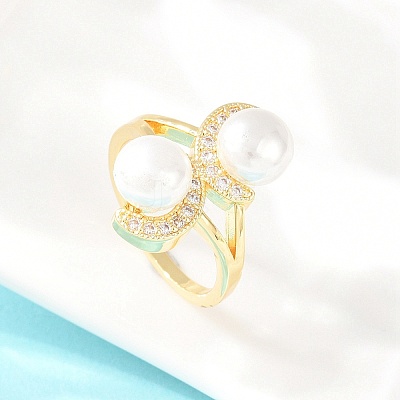 Brass Micro Pave Cubic Zirconia Finger Rings for Women RJEW-D340-02G-08-1