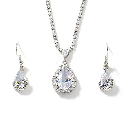 Brass Rhinestone Teardrop Dangle Earrings & Pendant Necklaces Sets for Women AT5117-1-1