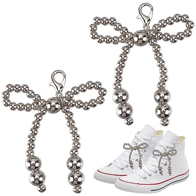 Plastic Imitation Pearl Bowknot Shoe Charms DIY-WH20002-152C-1