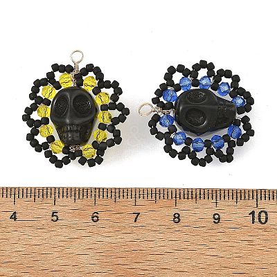Halloween Gothic Glass Seed Beaded & Synthetic Turquoise Pendants PALLOY-MZ01428-1