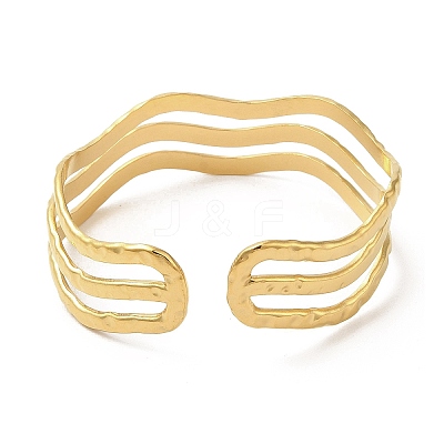 Ion Plating(IP) 304 Stainless Steel Wave Open Cuff Bangles BJEW-L682-008G-1