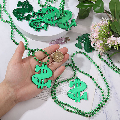 Plastic Dollar Sign Big Pendant Ball Chain Necklaces NJEW-WH0021-81B-1