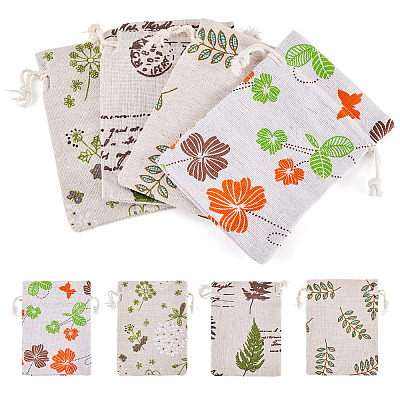 20Pcs 4 Styles Polycotton(Polyester Cotton) Printed Packing Pouches Drawstring Bags ABAG-TA0002-10-1