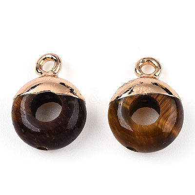 Natural Tiger Eye Flat Round/Donut Charms G-I347-07-1