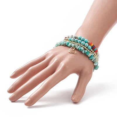 4Pcs 4 Style Natural & Synthetic Mixed Gemstone Chips & Heishi Beaded Stretch Bracelets Set BJEW-JB09922-1