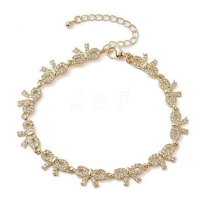Brass Bowknot Link Chain Bracelets BJEW-D039-44G-1