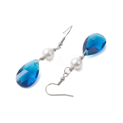 Glass and Shell Pearl Dangle Earrings EJEW-JE06020-1