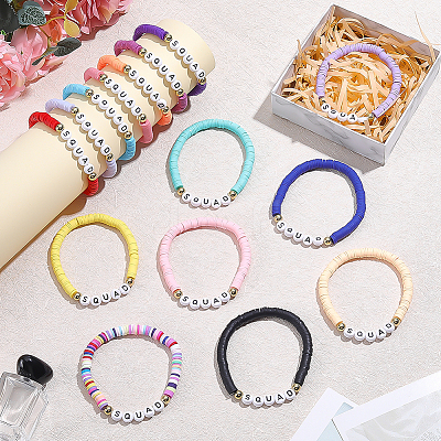 30Pcs 15 Colors Handmade Polymer Clay Bead Bracelets BJEW-PH02006-1