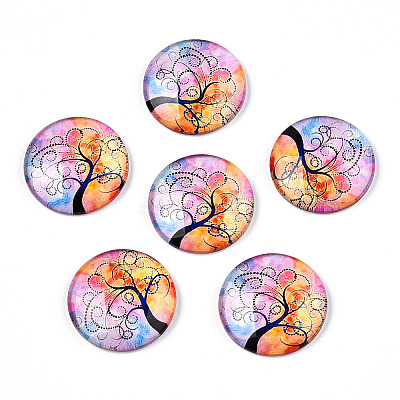 Half Round/Dome Tree Pattern Glass Flatback Cabochons for DIY Projects GGLA-Q037-25mm-M28-09-1