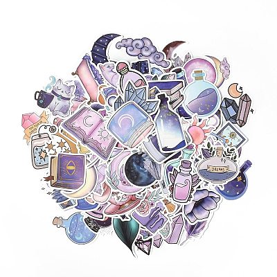 100Pcs 100 Styles PVC Plastic Witch Magic Cartoon Stickers Sets STIC-P004-32-1