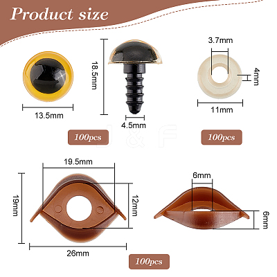 Half Round Plastic Craft Safety Eyes & Eyelid Sets DOLL-WH0002-12A-1