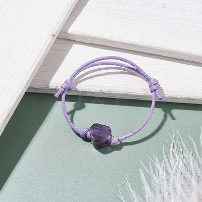 Natural Amethyst Heart Braided Cord Bracelet BJEW-JB07685-05-1