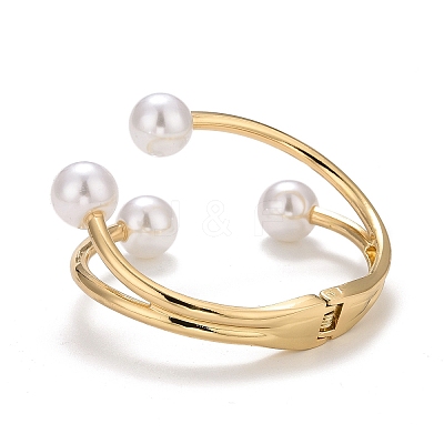 Alloy Wire Wrap with Plastic Pearl Cuff Bangle LS-BJEW-K223-08KCG-1