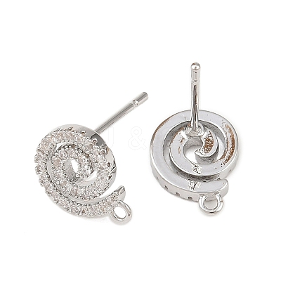 Brass Micro Pave Clear Cubic Zirconia Spiral Stud Earring Findings KK-Z133-02P-01-1