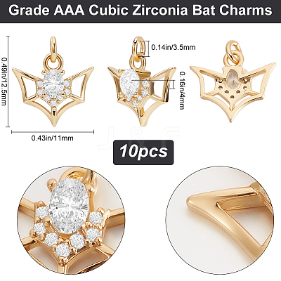 10Pcs Brass Micro Pave Cubic Zirconia Charms KK-BBC0015-42-1
