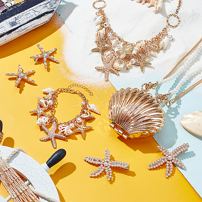 Natural Shell & Alloy Starfish Jewelry Set with ABS Imitation Pearl Beaded DIY-PH0020-73-1