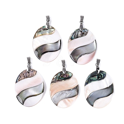 Natural Abalone Shell & Black Lip Shell & Pink Shell Pendants SSHEL-B003-06P-04-1