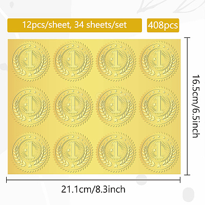 34 Sheets Self Adhesive Gold Foil Embossed Stickers DIY-WH0509-011-1