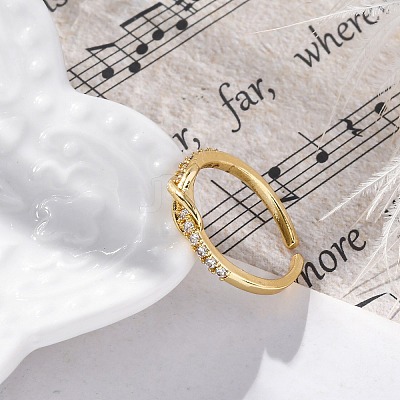 Brass Micro Pave Clear Cubic Zirconia Cuff Finger Rings RJEW-G337-22G-1