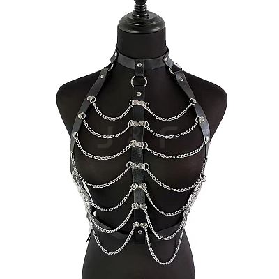 Imitation Leather Alloy Multi-Layered Chain Tassel Chest Chains FS-WG5C4BA-02-1