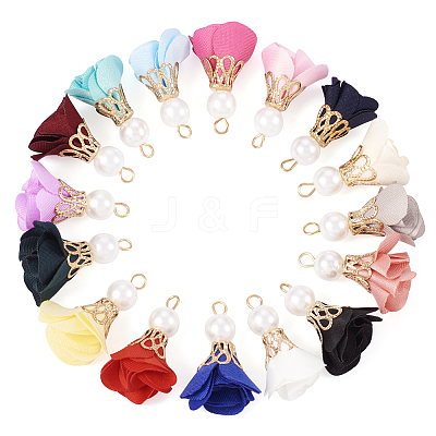 32Pcs 16 Colors Flower Chiffon Pendants FIND-TA0003-41-1