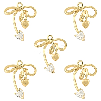 5Pcs Brass Micro Pave Clear Cubic Zirconia Pendants KK-YW0004-13-1