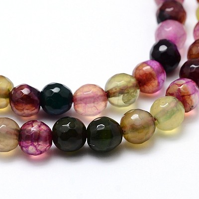 Dyed Natural Agate Faceted Round Beads Strands G-P098-02-1