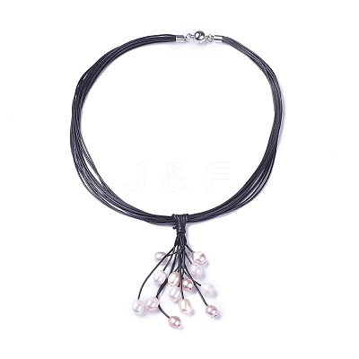 Waxed Cord Lariat Necklaces NJEW-L169-01B-1