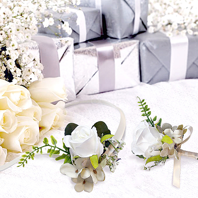 2Pcs 2 Style Silk Cloth Imitation Rose Corsage Boutonniere AJEW-CP0001-61A-1
