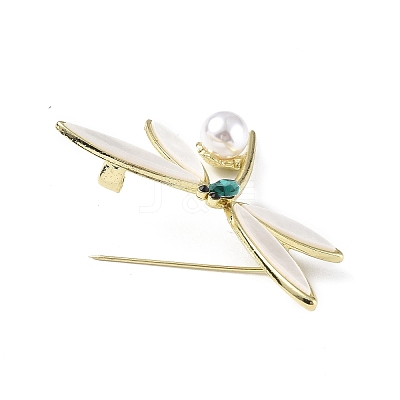 Rhinestonoe Dragonfly with Plastic Imitation Pearl Brooch Pin X-JEWB-I020-02LG-1