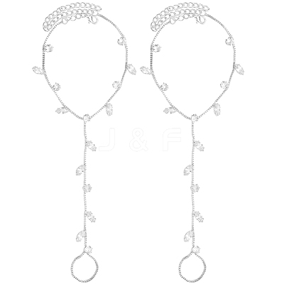 2Pcs Brass Clear Cubic Zirconia Box Chain Bracelets for Women BJEW-BBC0001-09S-1