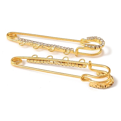 Iron Rhinestone Safety Pins Brooch Findings JEWB-E045-01B-G-1