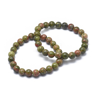 Natural Unakite Bead Stretch Bracelets BJEW-K212-A-006-1