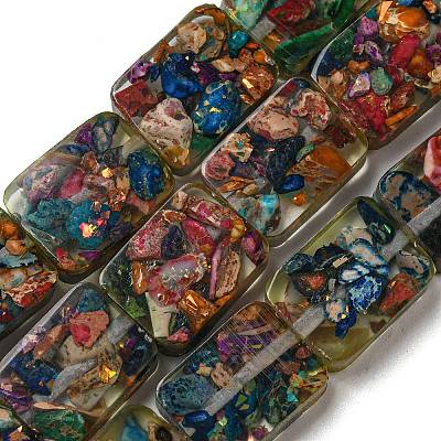 Dyed Natural Imperial Jasper with Resin Beads Strands G-G083-F05-01-1